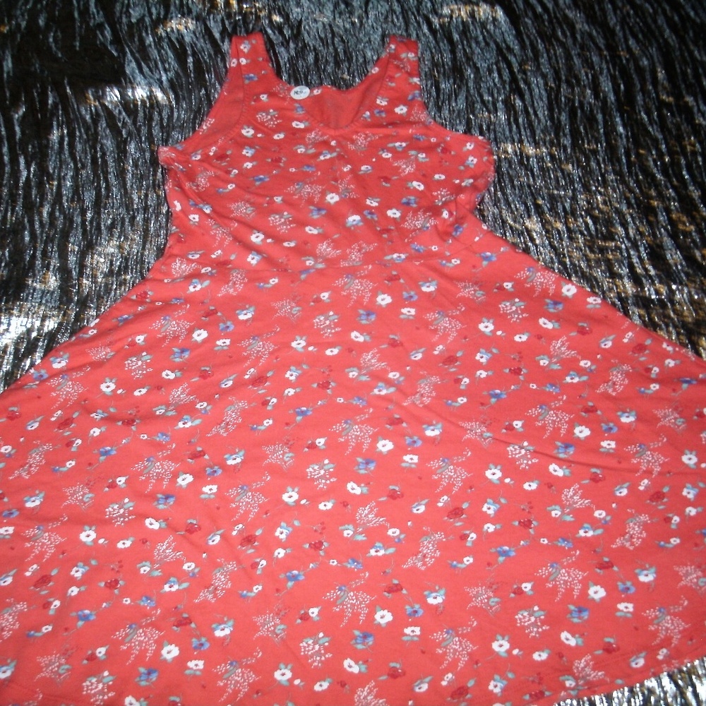 #571 Old Navy Coral Floral Sleeveless Sun Dress